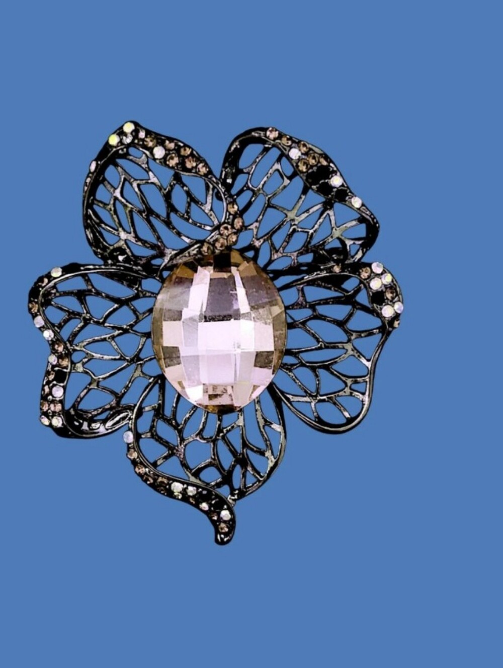 Peach Faceted Floral Filigree Brooch